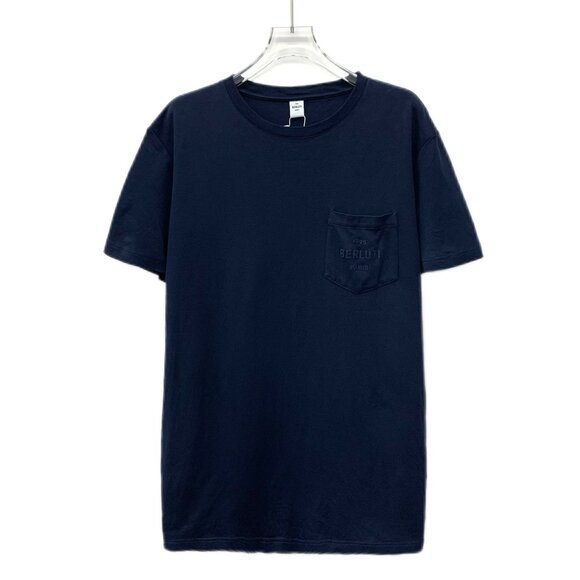 CM0379 Berluti Navy Blue Pocket T-Shirt With Logo Detail Crew Neck Short Sleeves - Picture 1 of 7